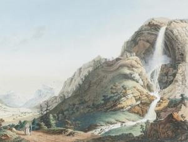 Vue De La Cascade D'arpenas. Oil Painting by Jean Antoine Linck