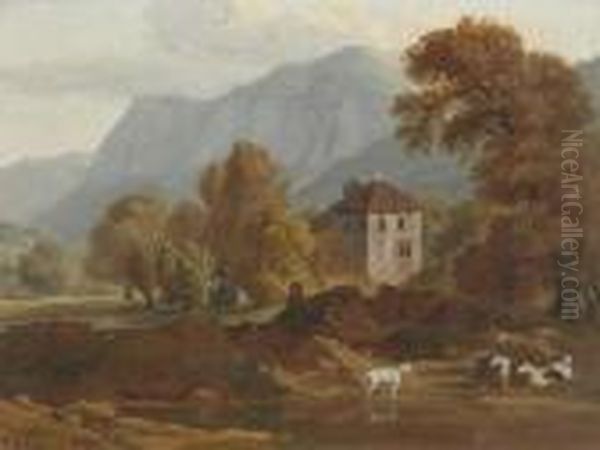 Vue Pres La Roche Et Du Brezon En Savoy. Oil Painting by Jean Antoine Linck