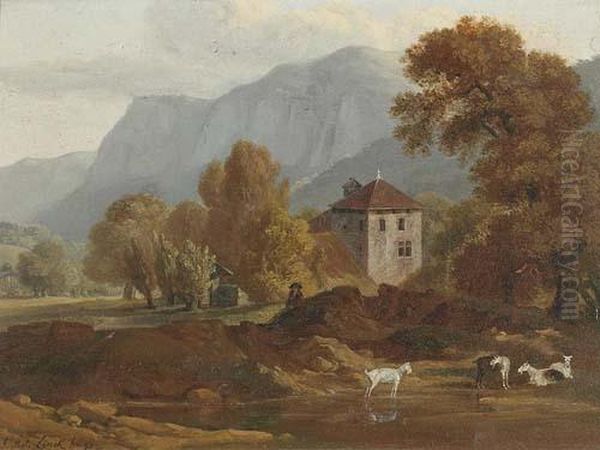 Vue Pres La Roche Et Du Brezon En Savoy. 1796. Oil Painting by Jean Antoine Linck