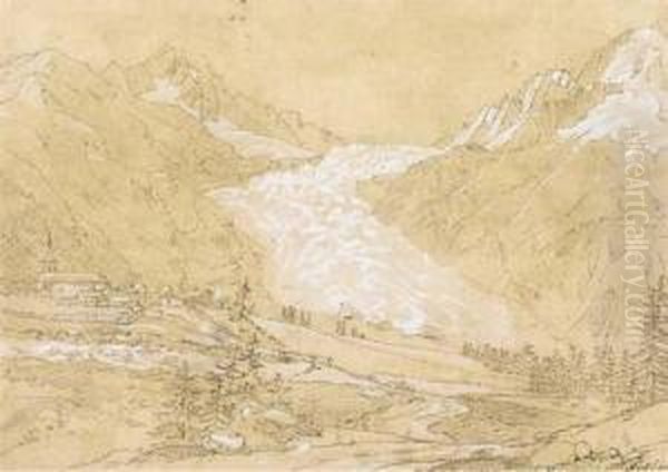 Vue De La Mer De Glace, Chamonix A Gauche Oil Painting by Jean Antoine Linck