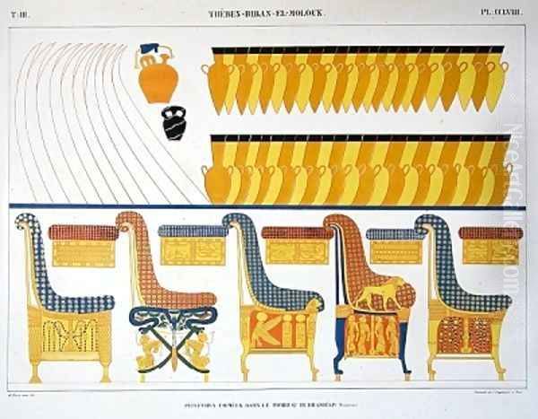 Frescoes of Furniture from the Tomb of Ramses IV Oil Painting by Jean Francois Champollion