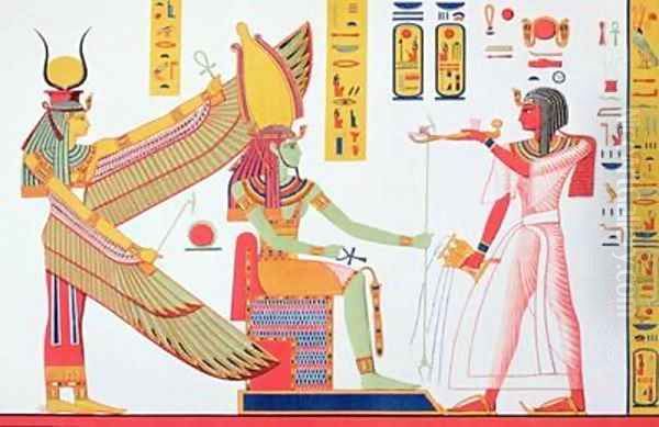 Ramesses IV 1153-1147 BC offering incense to Isis and Amon Re seated on a throne Oil Painting by Jean Francois Champollion