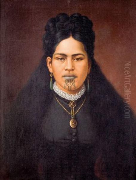 Portrait Of A Maori Woman In Colonialdress Oil Painting by Gottfried Lindauer