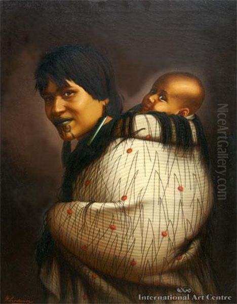 Ana Rupene & Child Oil Painting by Gottfried Lindauer