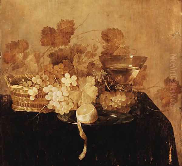 Grapes in a wicker Basket Oil Painting by Cornelis Cruys