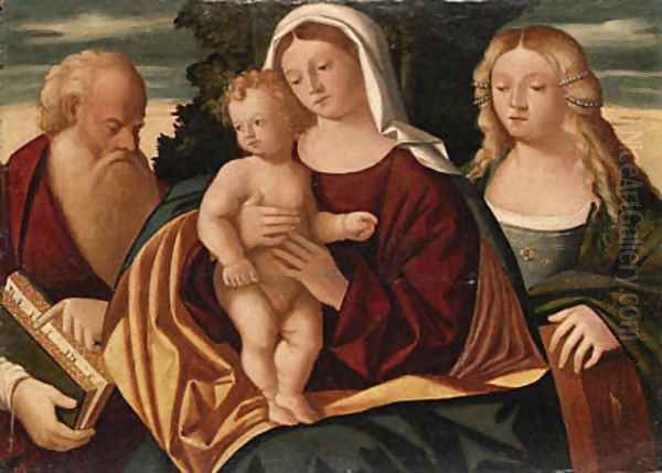 The Madonna and Child with Saints Jerome and Catherine Oil Painting by Francesco Rizzo Da Santa Croce