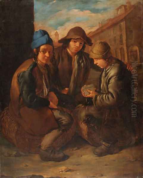 Urchins playing cards Oil Painting by Giacomo Ceruti (Il Pitocchetto)