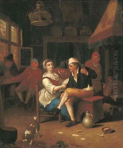 Peasants making merry in an interior Oil Painting by Hendrik Carree