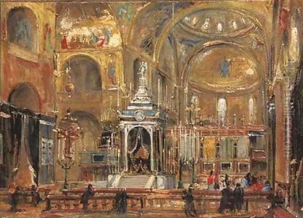 A view of the choir of the Basilica of Saint Mark, Venice Oil Painting by Ippolito Caffi