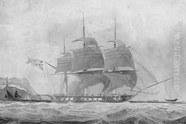 A Frigate Off Genoa Oil Painting by James Wilson Carmichael