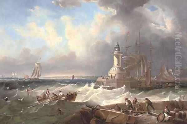 Ramsgate harbour mouth at the top of the tide Oil Painting by John Wilson Carmichael