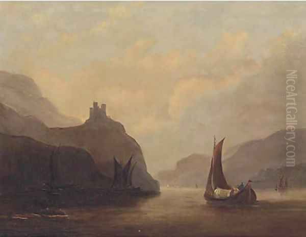 Vessels on a tranquil estuary Oil Painting by John Wilson Carmichael