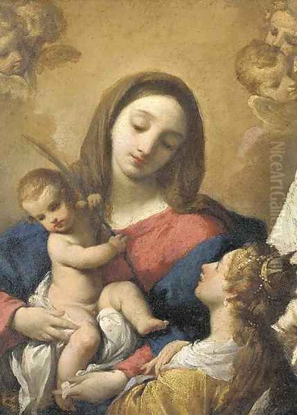 The Madonna and Child attended by Angels Oil Painting by Ludovico Carracci