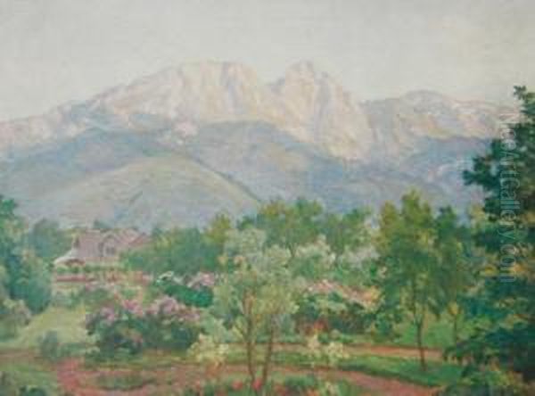 Giewont O Zachodzie Oil Painting by Emil Lindemann