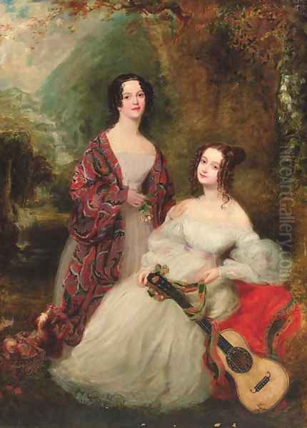 Double portrait of two sisters Oil Painting by Margaret Sarah Carpenter