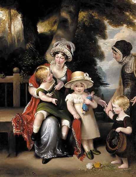 Portrait of a mother with her three children Oil Painting by Margaret Sarah Carpenter