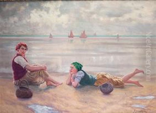 Mariscadoras En La Playa Oil Painting by Emil Lindgren