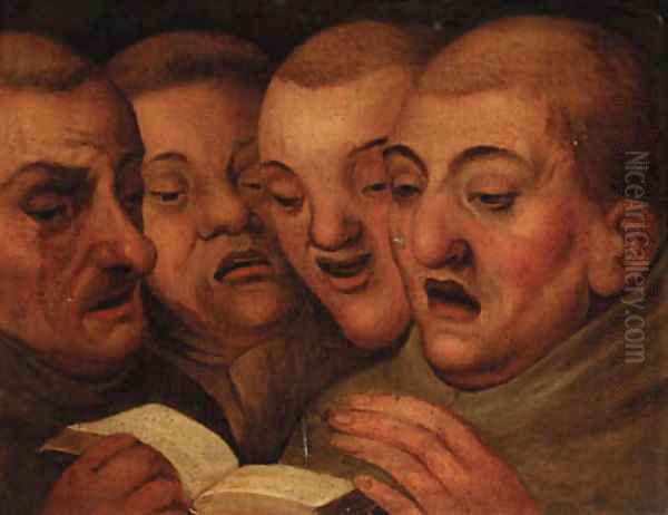 Four monks singing Oil Painting by Marten Van Cleve