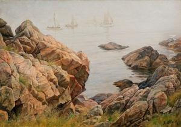 Fishermen In The Morning Mist Oil Painting by Berndt Adolf Lindholm