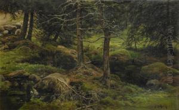 Skogstjarn Oil Painting by Berndt Adolf Lindholm