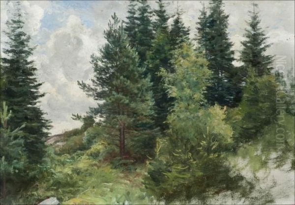 Metsanrinne Oil Painting by Berndt Adolf Lindholm