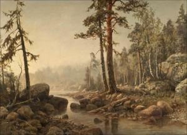 Aamu-usva Helsingin Seudulla Oil Painting by Berndt Adolf Lindholm