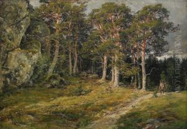 Landskap Med Jagare - Motiv Fran Saro Vasterskog Oil Painting by Berndt Adolf Lindholm