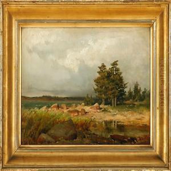 Autum Coastal Scene Oil Painting by Berndt Adolf Lindholm