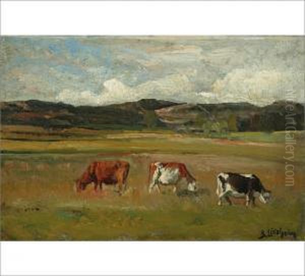 Cows In A Field Oil Painting by Berndt Adolf Lindholm