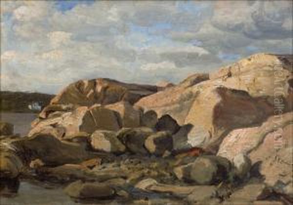 Rantakallioita. Oil Painting by Berndt Adolf Lindholm