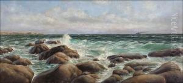 Aurinkoinen Rannikkomaisema. Oil Painting by Berndt Adolf Lindholm