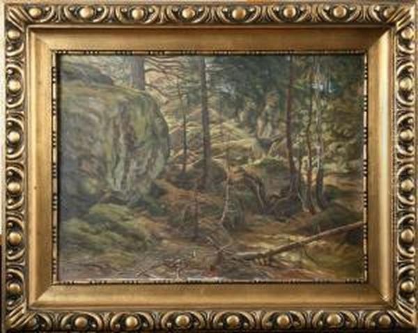 Skogslandskap Oil Painting by Berndt Adolf Lindholm