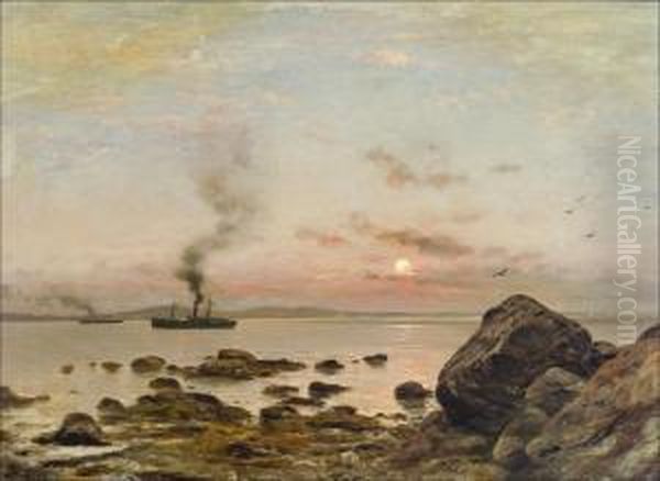 Hoyrylaivoja Iltahamarassa. Oil Painting by Berndt Adolf Lindholm