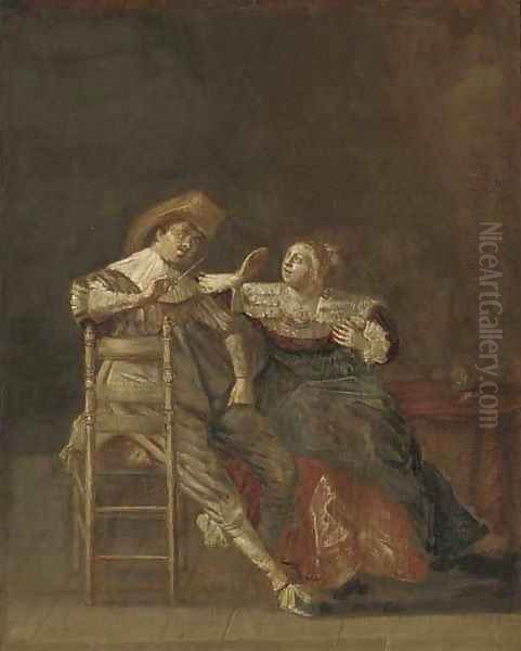 An elegant couple in an interior 2 Oil Painting by Pieter Codde