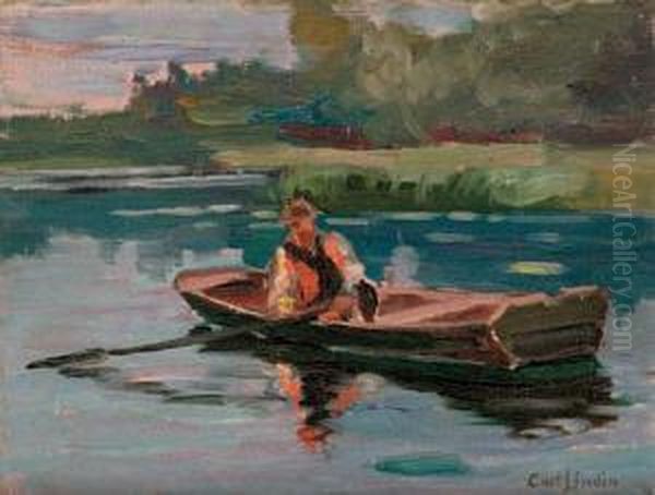 Fisherman Oil Painting by Carl Olaf Eric Lindin