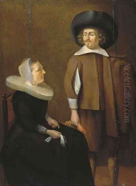 An elegant couple in an interior Oil Painting by Pieter Codde