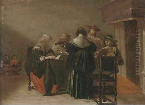 Elegant company making music in an interior Oil Painting by Pieter Codde