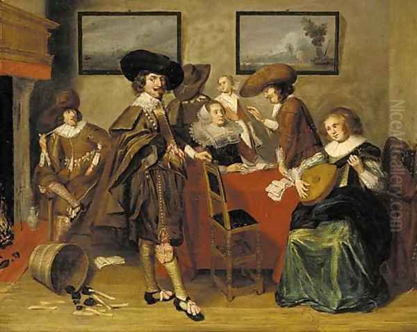 Elegant company in an interior Oil Painting by Pieter Codde