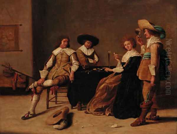 Elegant company smoking and drinking in an interior Oil Painting by Pieter Codde