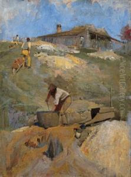 Miners And Cradle, Creswick by Percival Ch., Percy Lindsay