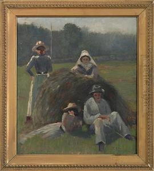 A Haying Party Oil Painting by Thomas Corwin Lindsay