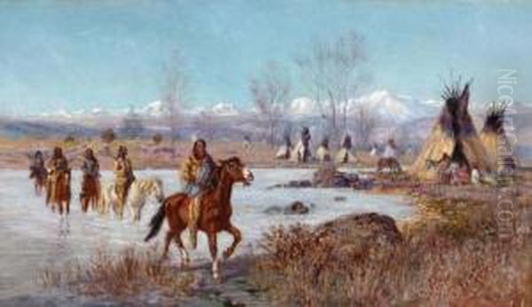 Indian Encampment Oil Painting by Thomas Corwin Lindsay