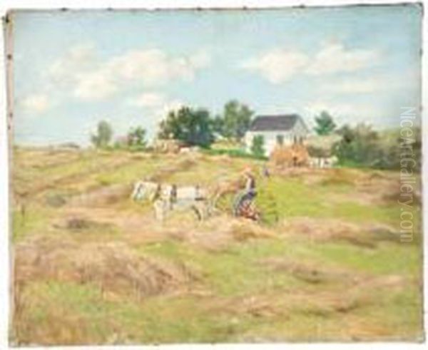 Haying Scene Oil Painting by Thomas Corwin Lindsay