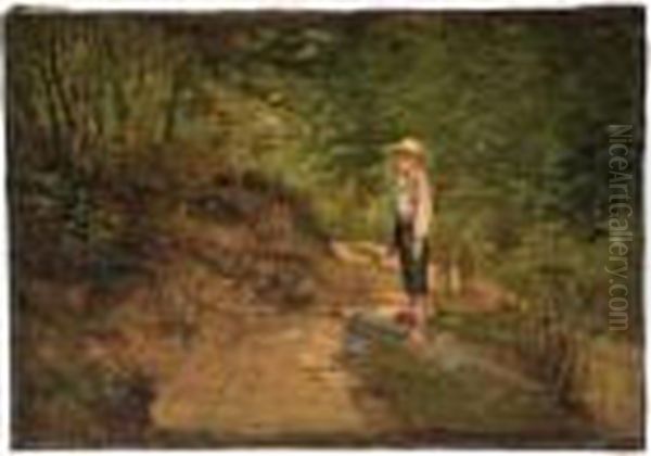 Boy In The Woods Oil Painting by Thomas Corwin Lindsay