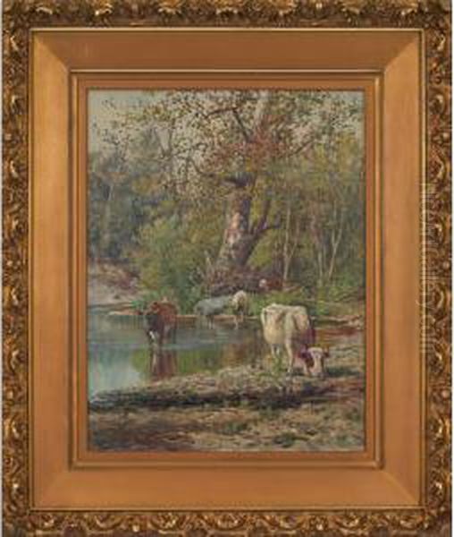 Cows Wading Oil Painting by Thomas Corwin Lindsay