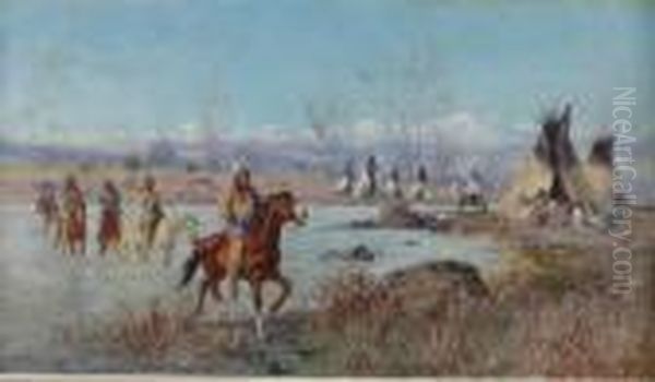 Indian Encampment Oil Painting by Thomas Corwin Lindsay