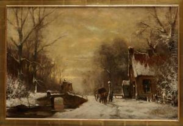 Vid Bron Oil Painting by Arvid Mauritz Lindstrom