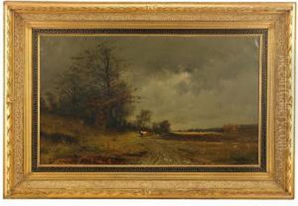 Hostlandskap Med Plojande Bonde Oil Painting by Arvid Mauritz Lindstrom