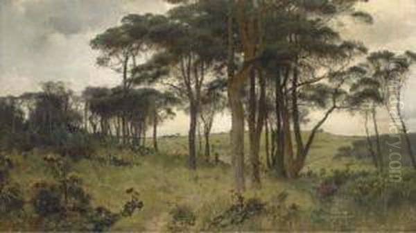 Wooded Landscape Oil Painting by Arvid Mauritz Lindstrom