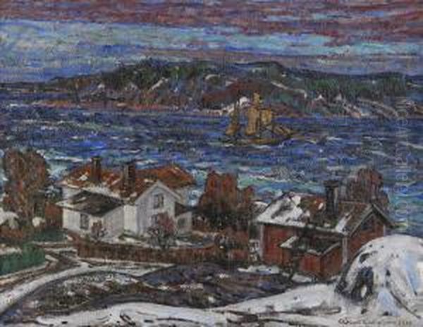 Lotsstation - Vinterbild Fran Lofoten Oil Painting by Rikard Lindstrom